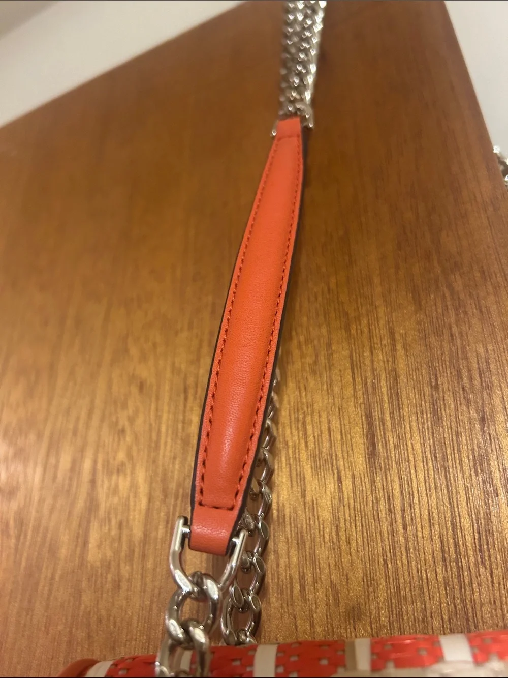 kate spade Orange and Off White Woven Shoulder Bag with Chain Strap